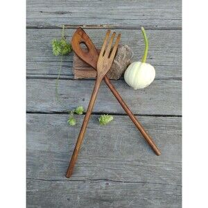 Vintage Hardwood Utensil Set, Rustic Kitchen Collectables